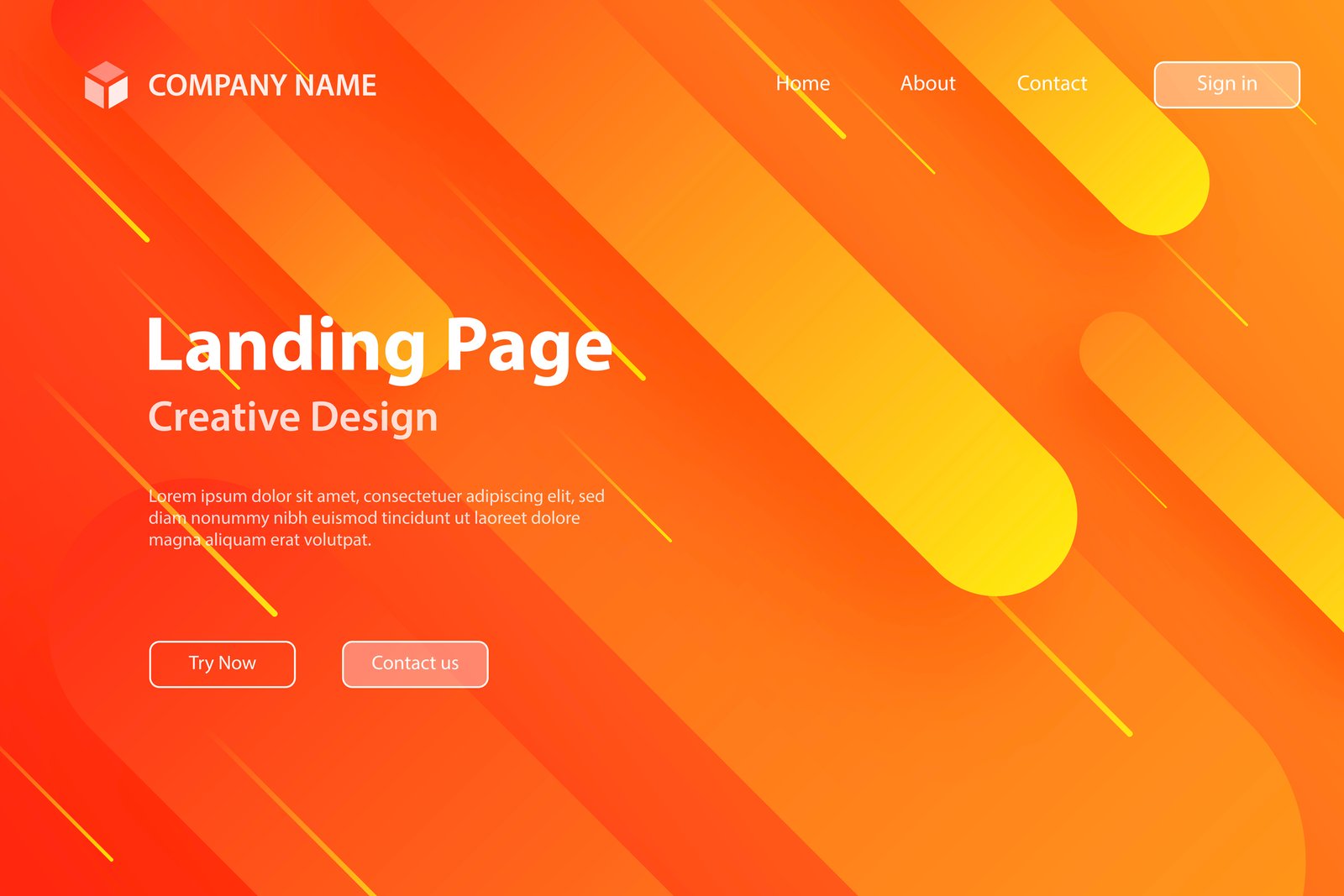 Landing page template for your website with a futuristic background, looking like a meteor shower. Modern and trendy abstract background with geometric shapes. This illustration can be used for your design, with space for your text (colors used: Yellow, Orange, Red). Vector Illustration (EPS10, well layered and grouped), wide format (3:2). Easy to edit, manipulate, resize or colorize.